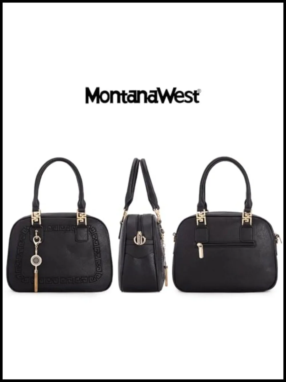 Vegan Leather Small Satchel Crossbody Handbag with Tassel & Detachable Strap